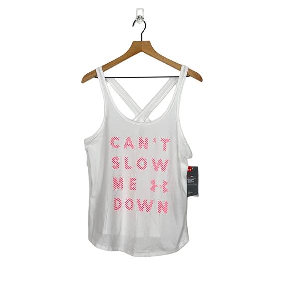 Under Armour White Can’t Slow Me Down Racerback Tank Top Size Medium NWT - Picture 1 of 6
